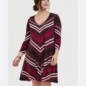 Torrid Burgundy Stripe Jersey Mini Trapeze Dress